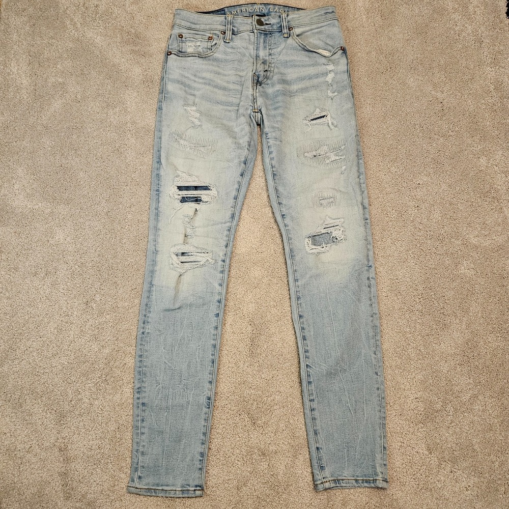 American Eagle‎ AirFlex+ Temp Tech Jeans Men 29x32 Light Wash Distressed Skinny